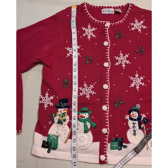 Holiday Christmas Ugly Sweater Red Snowman Sweater - Picture 9 of 16